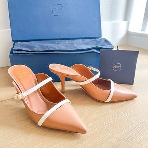 Malone Souliers Melody Double Band Mule Heels Brown Nude White Shoes